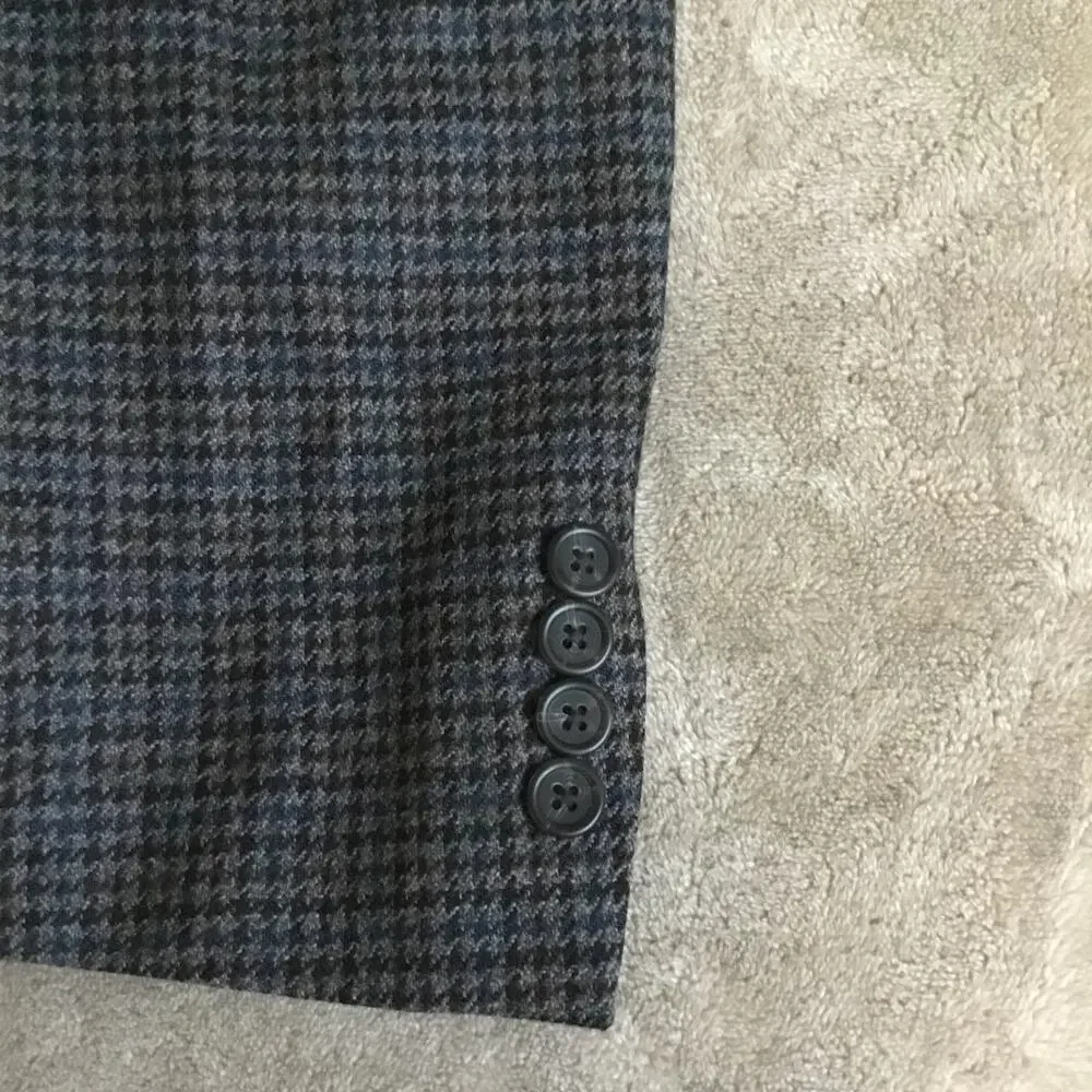 Ralph Lauren Chaps Jacket 46R Gray/Black Wool Blazer Coat Houndstooth